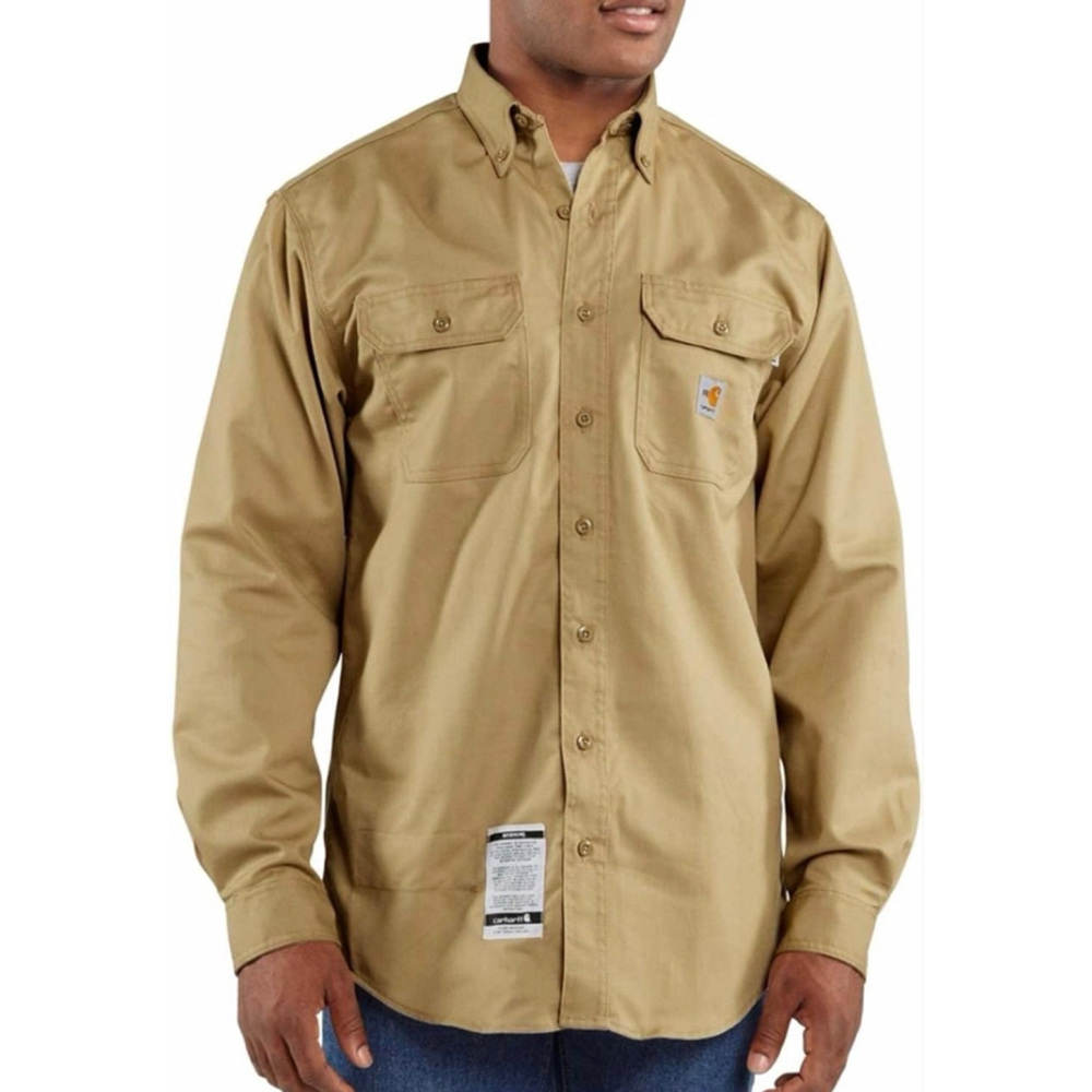 Men's Carhartt Khaki Flame Resistant Tan Casual Button Down Shirt size 2XLT NWT